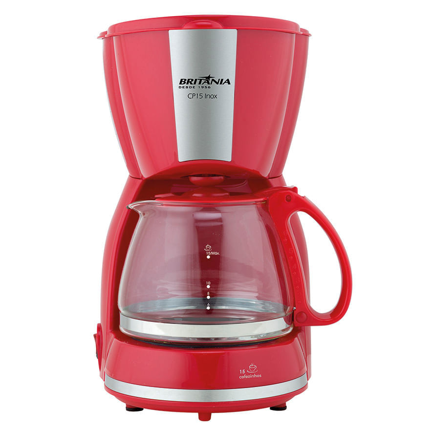 Encontraproduto.com.br - Cafeteira Britânia CP15 Vidro Vermelha com Inox