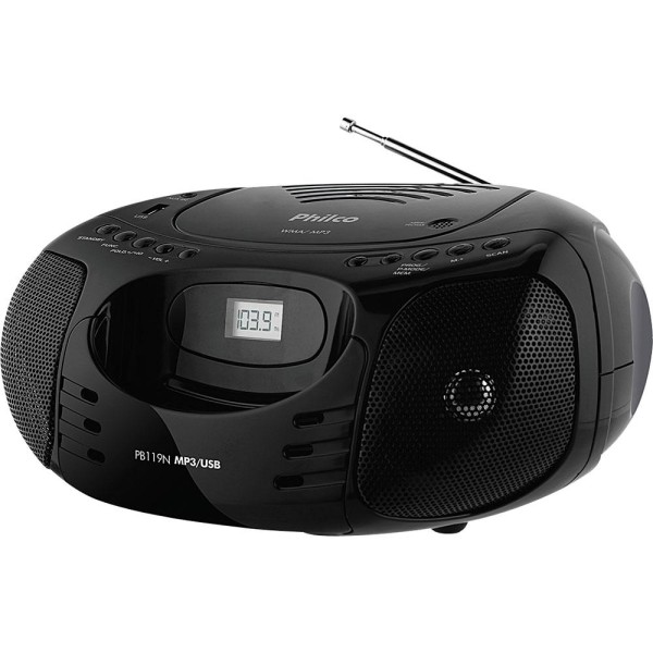 Encontraproduto.com.br - Rádio com CD, MP3 Player, FM, Potência 5W RMS, Entradas USB e Auxiliar Philco PB119N Preto