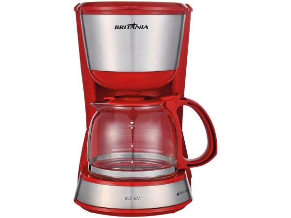 Encontraproduto.com.br - Cafeteira Elétrica 18 Xícaras Britânia Inox Plus BCF18IV Vermelha 127V