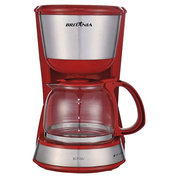 Encontraproduto.com.br - Cafeteira Elétrica 18 Xícaras Britânia Inox Plus BCF18IV Vermelha 127V