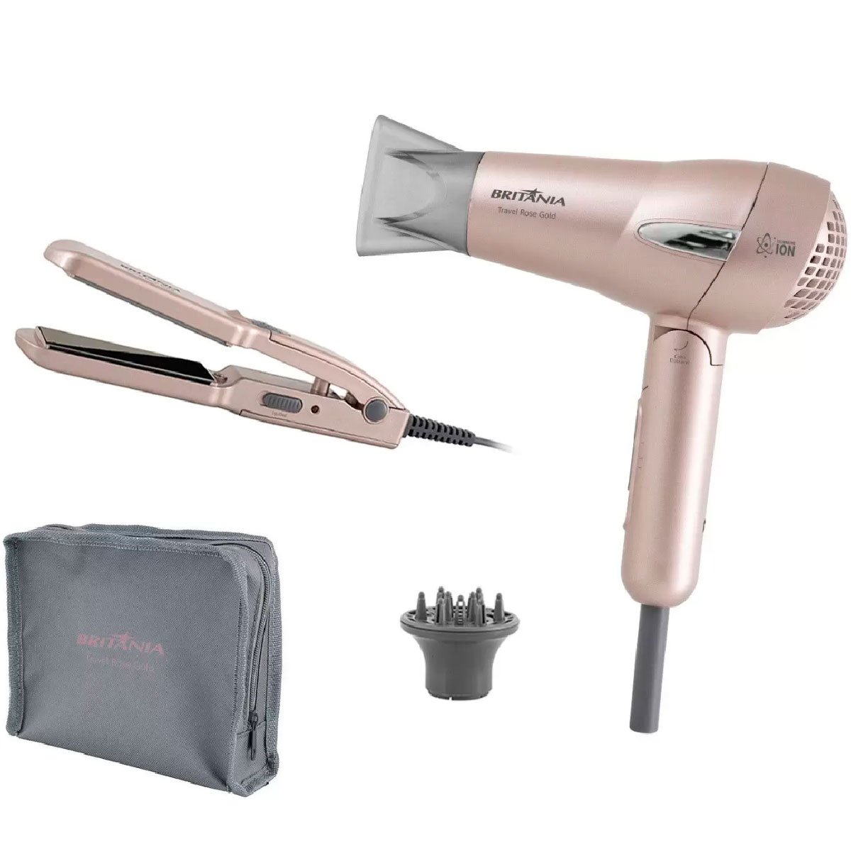 Kit Britânia Travel Rose Gold  - Secador + Prancha