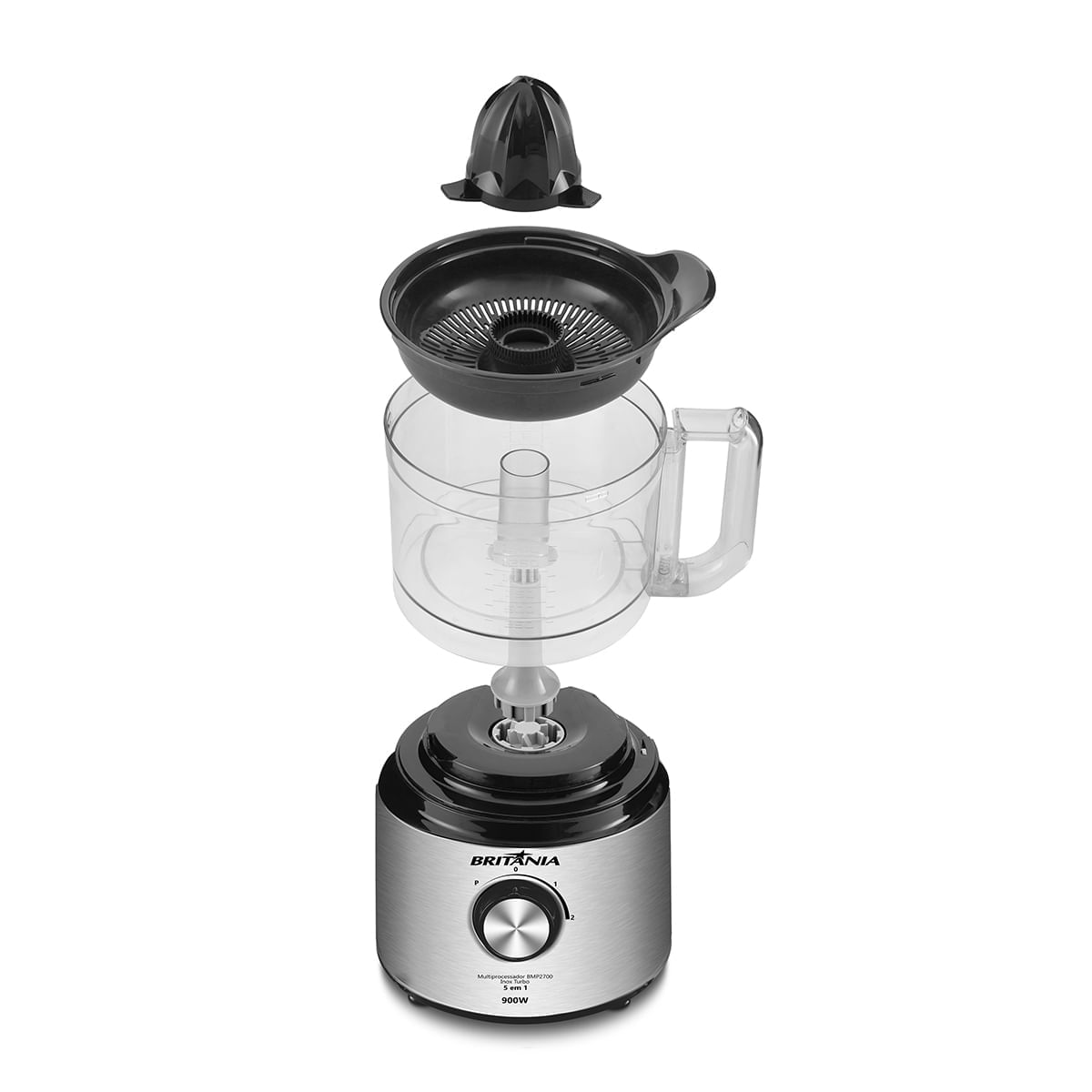 Encontraproduto.com.br - Multiprocessador Britânia BMP2700P 5 em 1 Inox Turbo 900W 220V