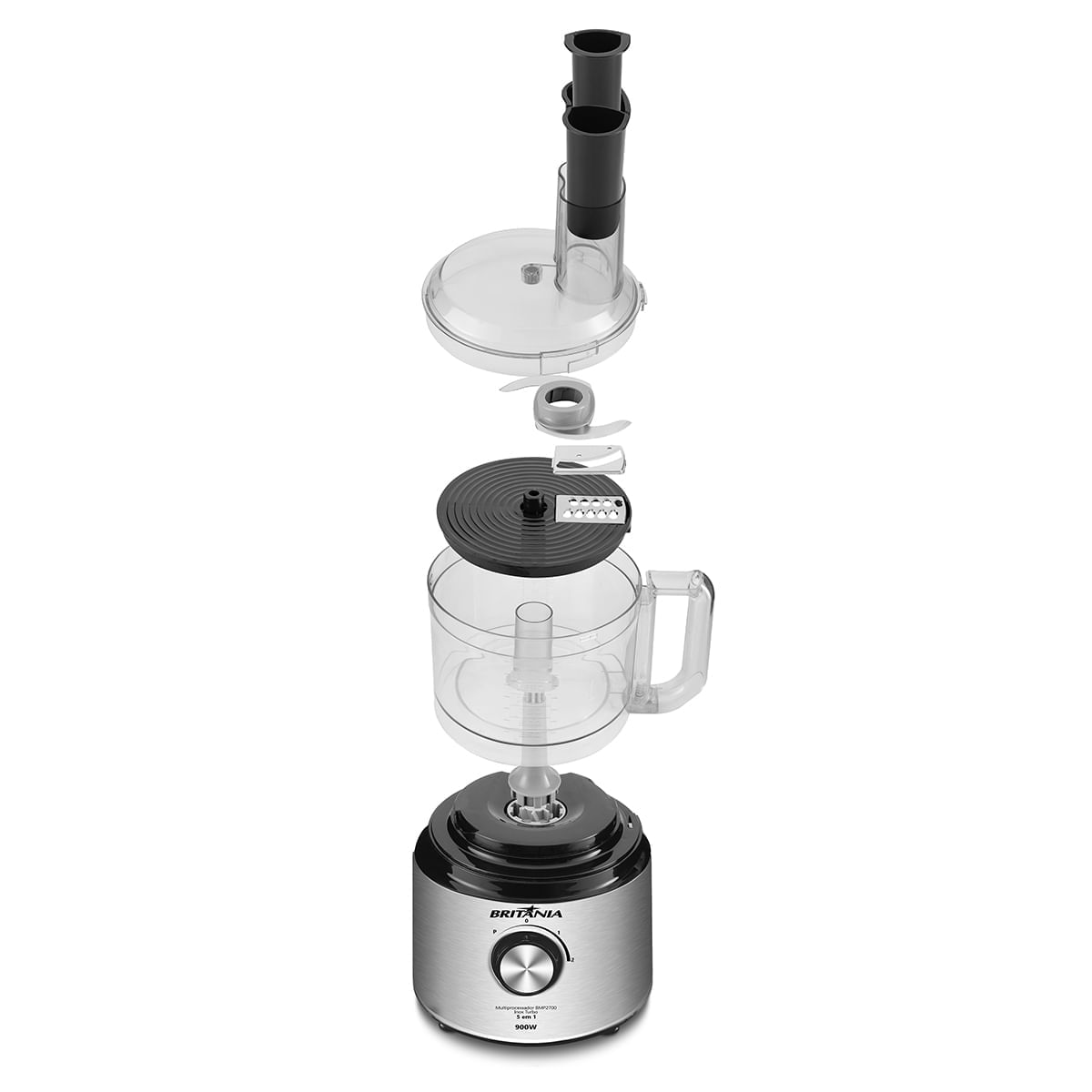 Encontraproduto.com.br - Multiprocessador Britânia BMP2700P 5 em 1 Inox Turbo 900W 220V