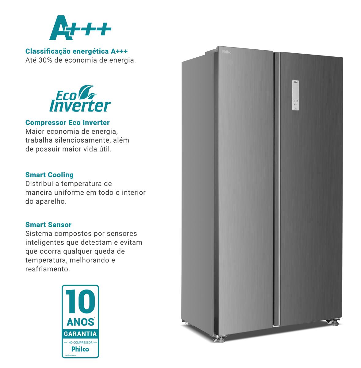 Encontraproduto.com.br - Refrigerador/Geladeira 437L Side By Side Philco PRF535I