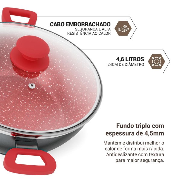 Encontraproduto.com.br - Panela Philco PPN24A Revestimento Redstone Fundo Triplo com Tampa 4,6L