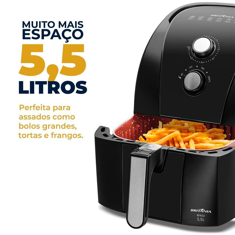 Encontraproduto.com.br - Fritadeira Elétrica Air Fryer Britânia5,5L BFR50