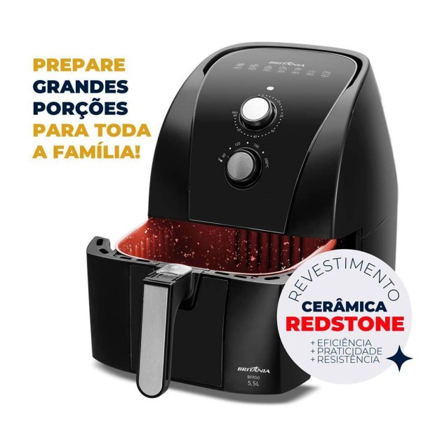 Encontraproduto.com.br - FRITADEIRA AIR FRYER BRITÂNIA BFR50 PRETA 220V 5,5 LITROS