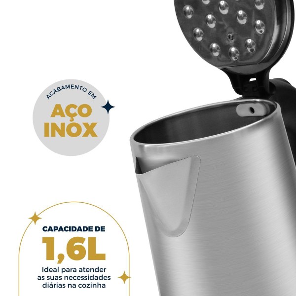 Encontraproduto.com.br - Chaleira Elétrica Britânia 1,6L 1500W Base 360° BCHE01 127V