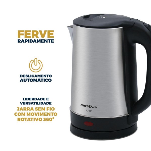 Encontraproduto.com.br - Chaleira Elétrica Britânia 1,6L 1500W Base 360° BCHE01 220V