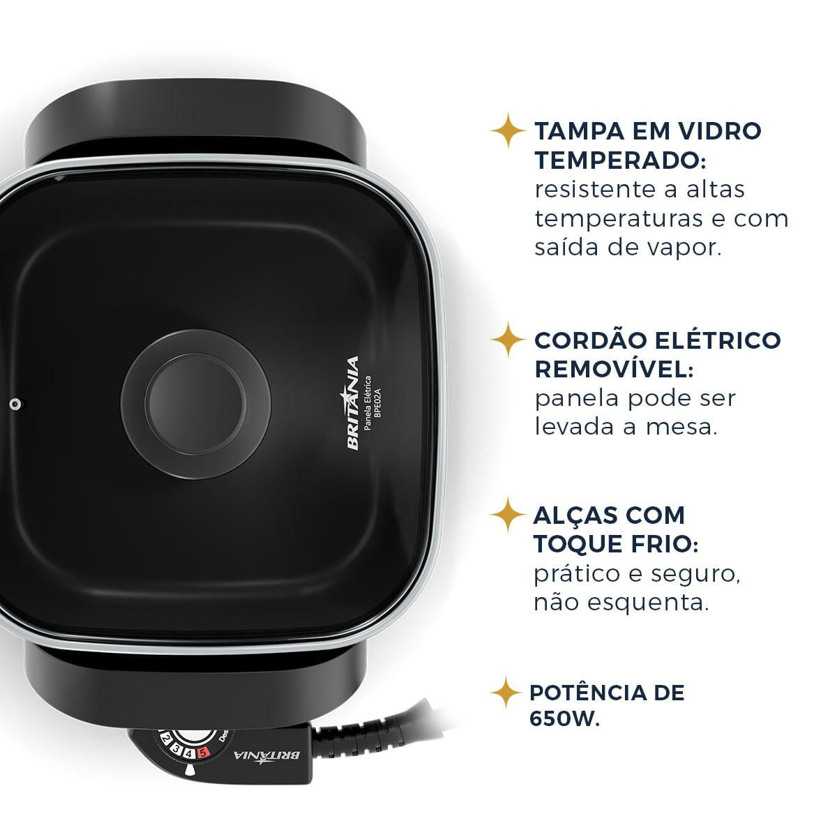 Encontraproduto.com.br - Panela Elétrica Britânia 2L 5 Temperaturas 650W BPE02A