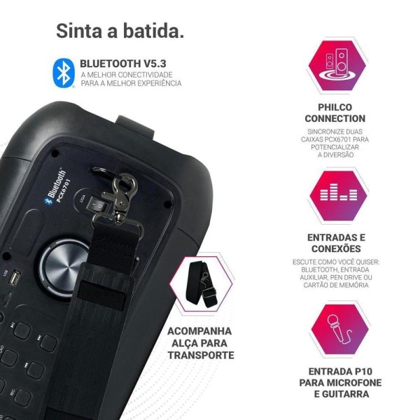 Encontraproduto.com.br - Caixa de Som Amplificada Philco Bluetooth 5.3 650W PCX6701 Bivolt