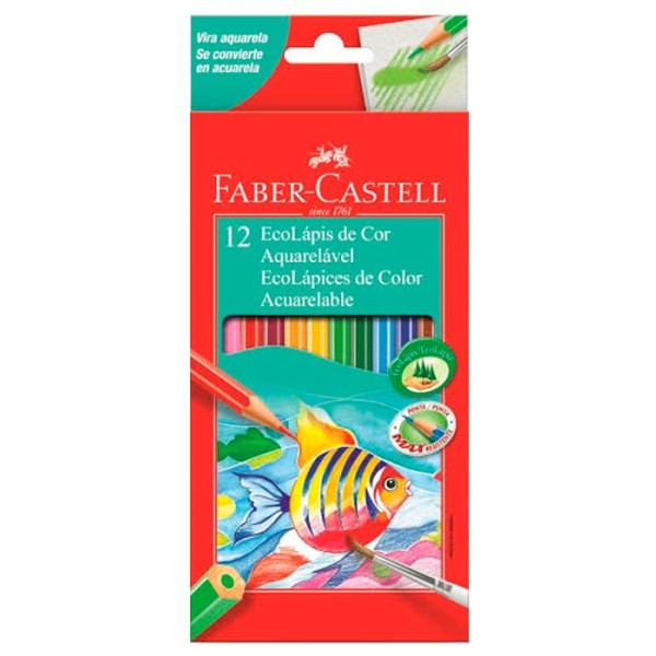Encontraproduto.com.br - Lápis Aquarela Sextavado Estojo com 12 Cores Ref.120212 Faber-Castell