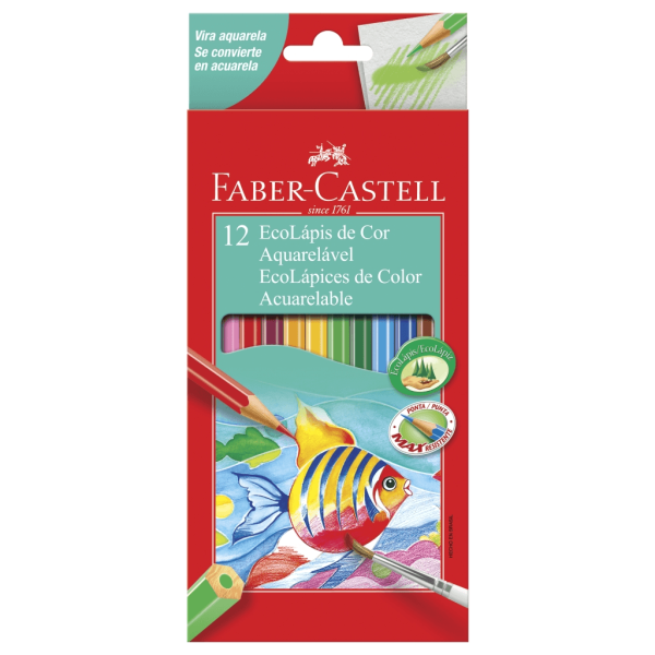 Encontraproduto.com.br - Lápis Aquarela Sextavado Estojo com 12 Cores Ref.120212 Faber-Castell