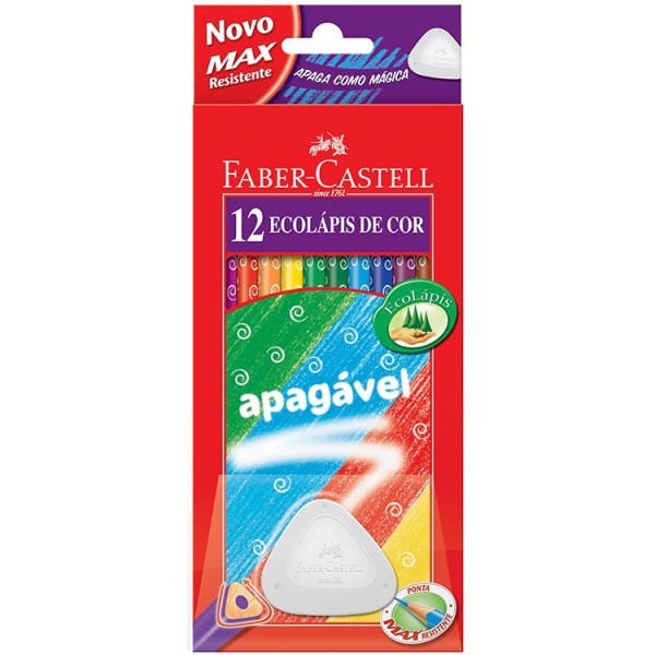 Encontraproduto.com.br - Lápis de Cor Faber-Castell Apagável - 12 Cores + Borracha