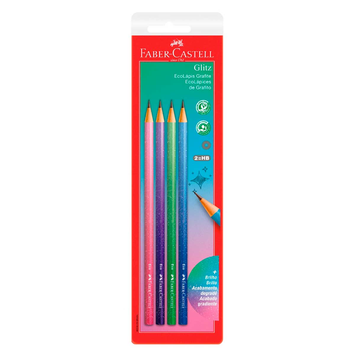 Lápis Grafite Faber-Castell EcoLápis Glitz 2B Redondo Colorido 4 Unidades