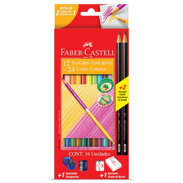 Encontraproduto.com.br - Lápis De Cor Bicolor 12 Lápis 24 Cores + 2 Lápis Grafite