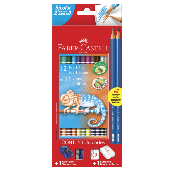 Encontraproduto.com.br - Lápis De Cor Bicolor 12 Lápis 24 Cores + 2 Lápis Grafite