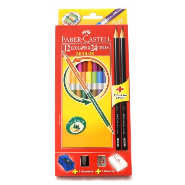 Encontraproduto.com.br - Lápis De Cor Bicolor 12 Lápis 24 Cores + 2 Lápis Grafite