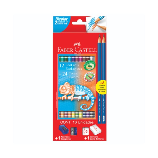 Encontraproduto.com.br - Lápis De Cor Bicolor 12 Lápis 24 Cores + 2 Lápis Grafite