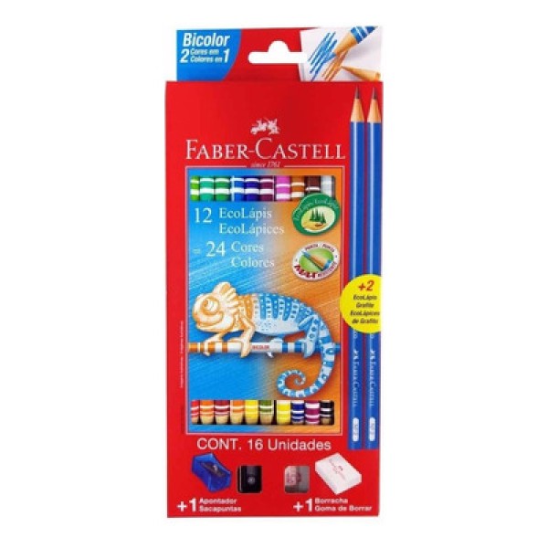 Lápis De Cor Bicolor 12 Lápis 24 Cores + 2 Lápis Grafite