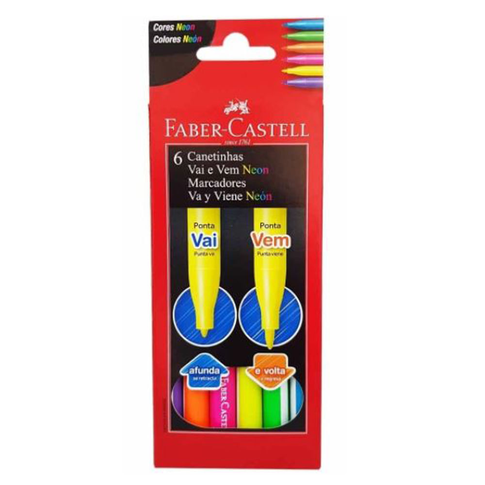 Canetinha Hidrográfica Vai e Vem Neon Faber-Castell Marcadores Va y Viene Neón 6 Cores – 15-1306WZF