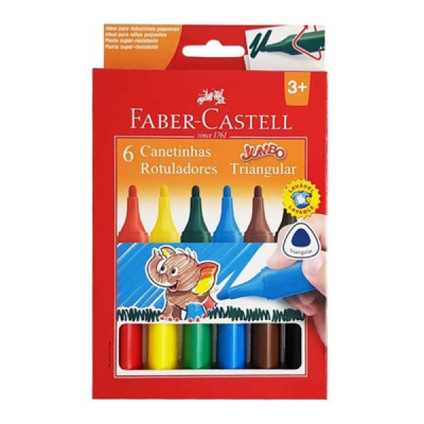 Encontraproduto.com.br - Canetinha Hidrogáfica Jumbo Triangular 6 Cores Faber Castell