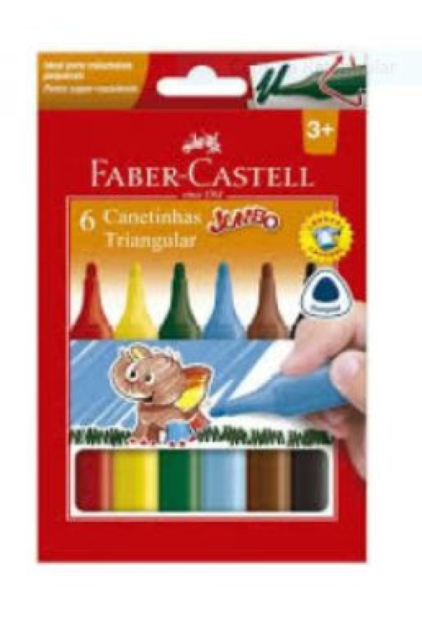 Encontraproduto.com.br - Canetinha Hidrogáfica Jumbo Triangular 6 Cores Faber Castell