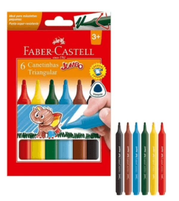 Encontraproduto.com.br - Canetinha Hidrogáfica Jumbo Triangular 6 Cores Faber Castell