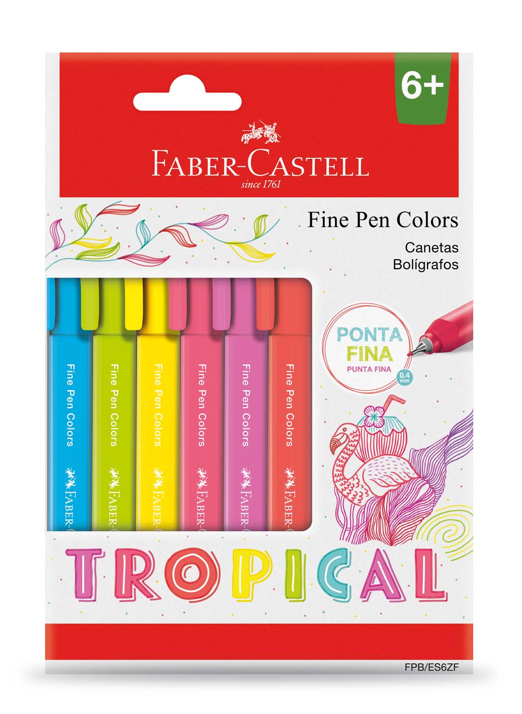 Encontraproduto.com.br - Caneta Fine Pen Colors 0,4 mm Kit Tropical com 06 Cores Faber-Castell