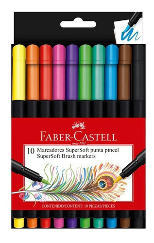 Canetas Hidrográficas SuperSoft Ponta Pincel Faber-Castell 10 unidades