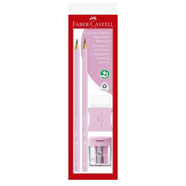 Encontraproduto.com.br - Kit 2 Lápis Grafite + Borracha + Apontador Rosa Pastel