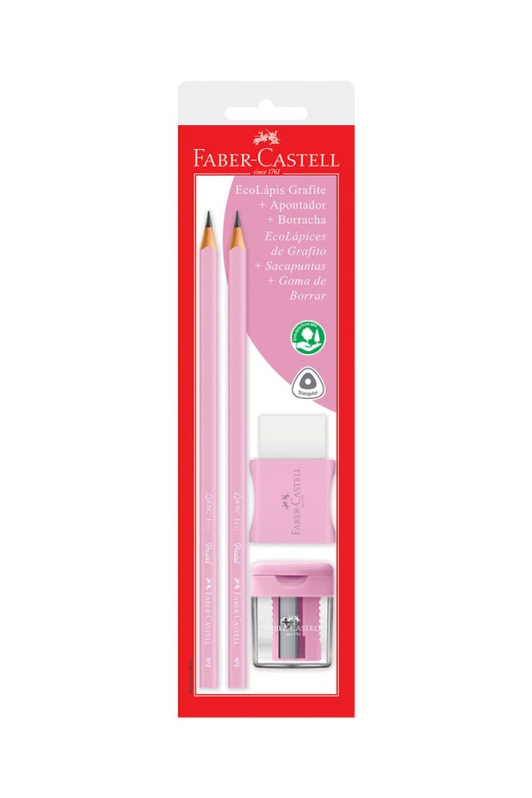 Encontraproduto.com.br - Kit 2 Lápis Grafite + Borracha + Apontador Rosa Pastel