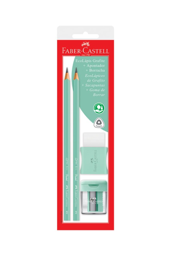 Encontraproduto.com.br - Lápis Grafite + Borracha + Apontador Com Depósito Verde Pastel