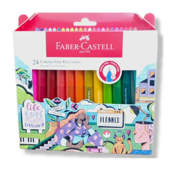 Estojo de Canetas Fine Pen Colors Faber Castell 0.4 mm - 48 peças
