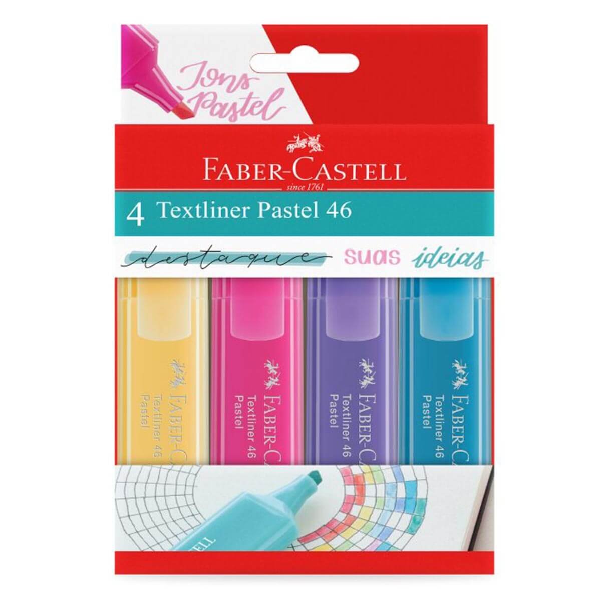 Encontraproduto.com.br - Marca Texto Pastel Textline 4 Cores - Faber Castell