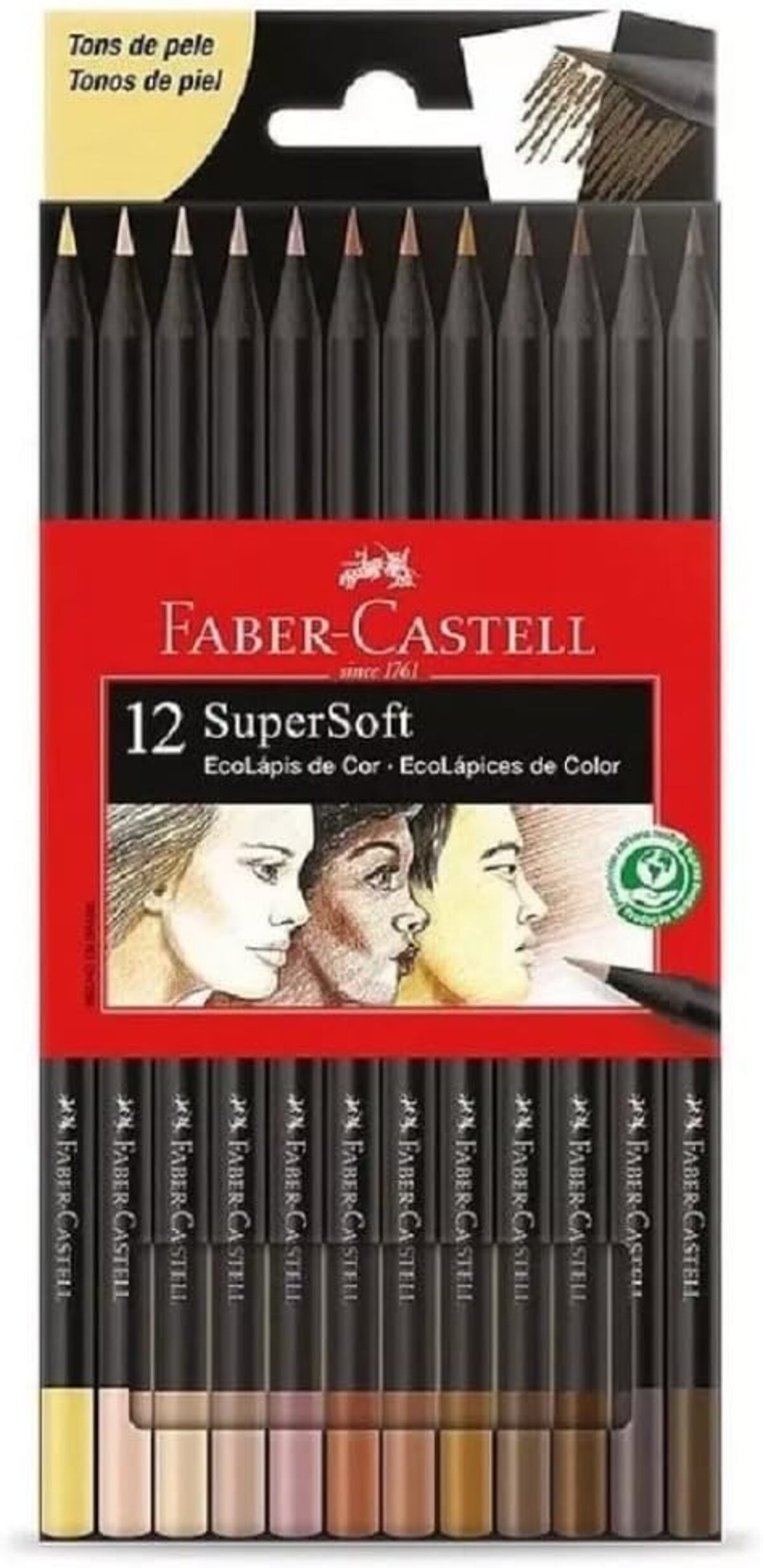 Encontraproduto.com.br - Lápis de Cor SuperSoft Estojo com 12 Cores Tons de Pele Faber-Castell