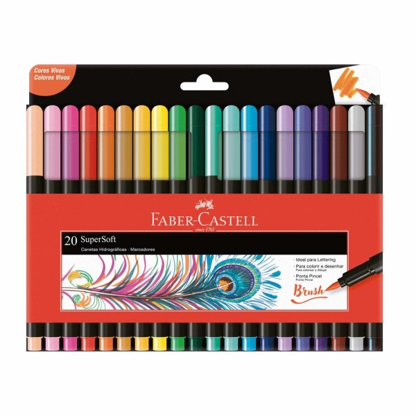 Encontraproduto.com.br - Caneta Brush SuperSoft Com 20 Cores Faber Castell