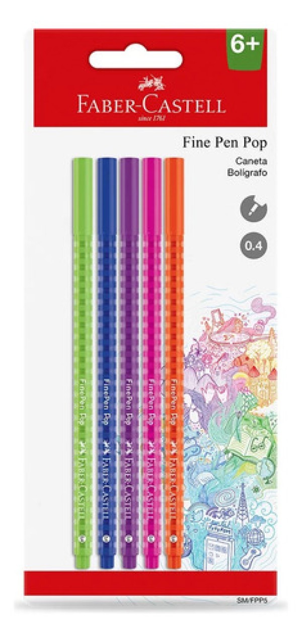 Caneta Fine Pen Pop C/ 5 - Faber Castell
