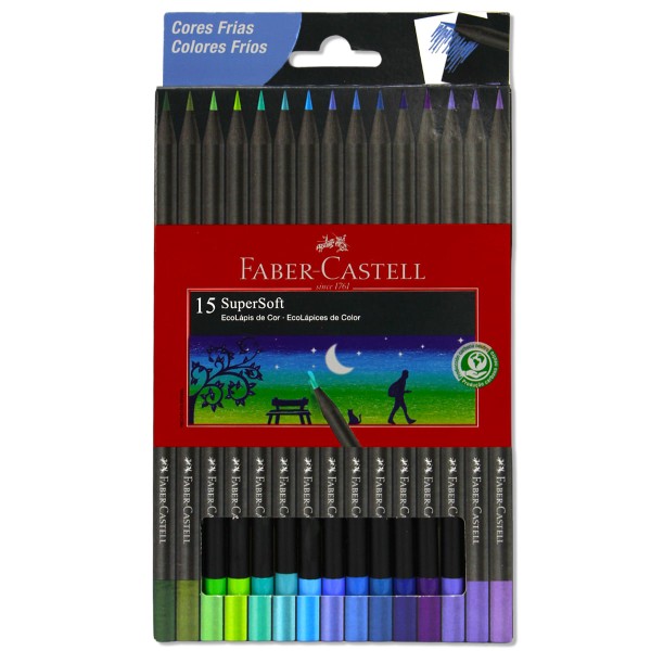 Encontraproduto.com.br - Lápis de Cor SuperSoft Estojo com 15 Cores Tons Frios Faber-Castell