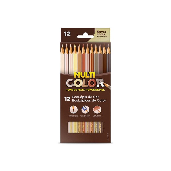 Encontraproduto.com.br - Ecolápis de Cor Multicolor Super 12 Cores Tons de Pele Faber