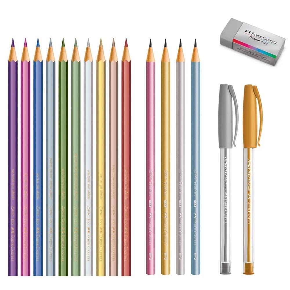 Encontraproduto.com.br - Kit Metallic Colors Edição Limitada com 17 peças FaberCastell