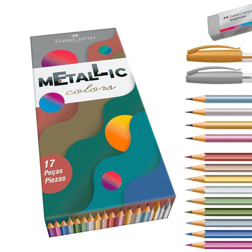 Encontraproduto.com.br - Kit Metallic Colors Edição Limitada com 17 peças FaberCastell