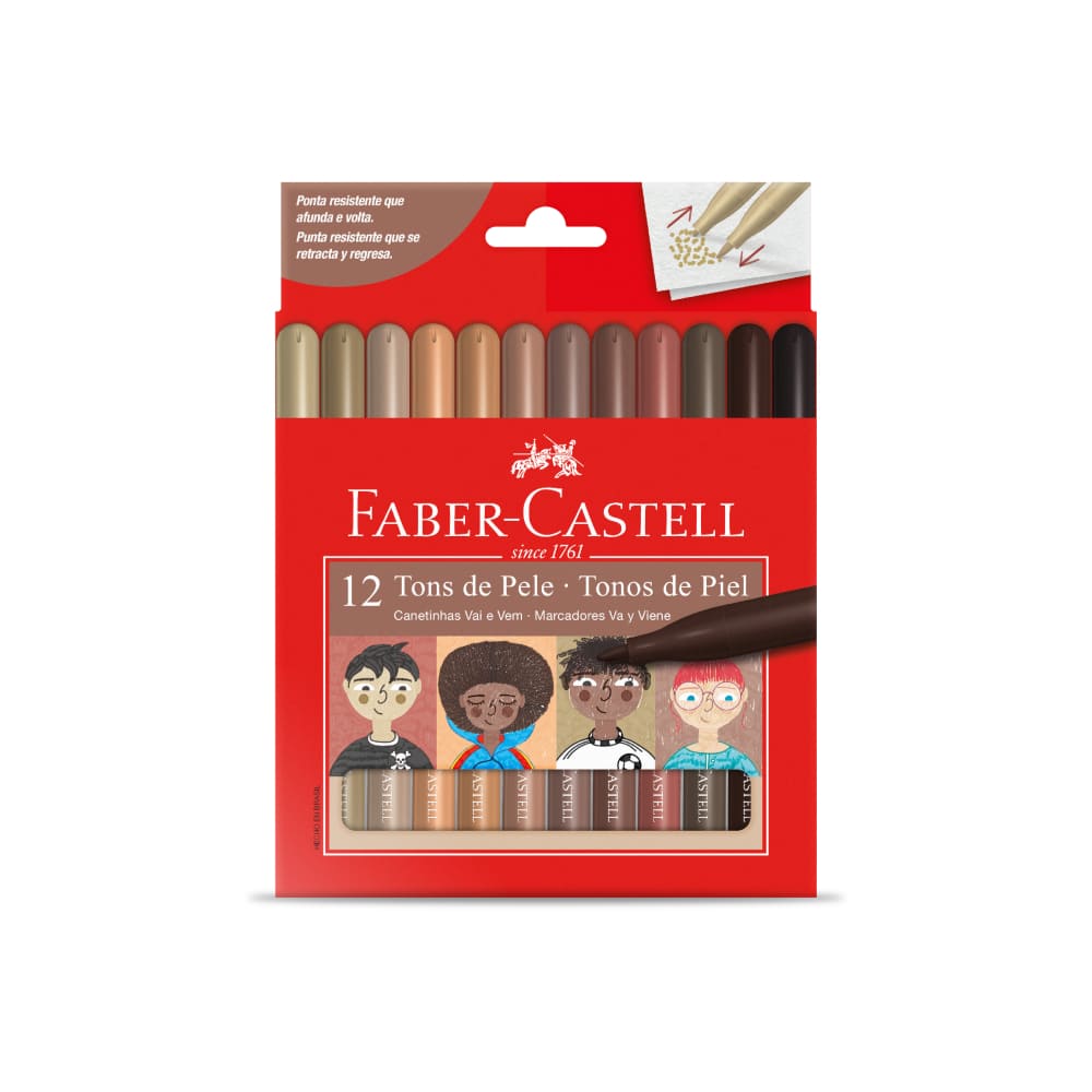Encontraproduto.com.br - Canetinha Vai e Vem,12 cores, Tons de pele, Faber-Castell - CX 1 UN