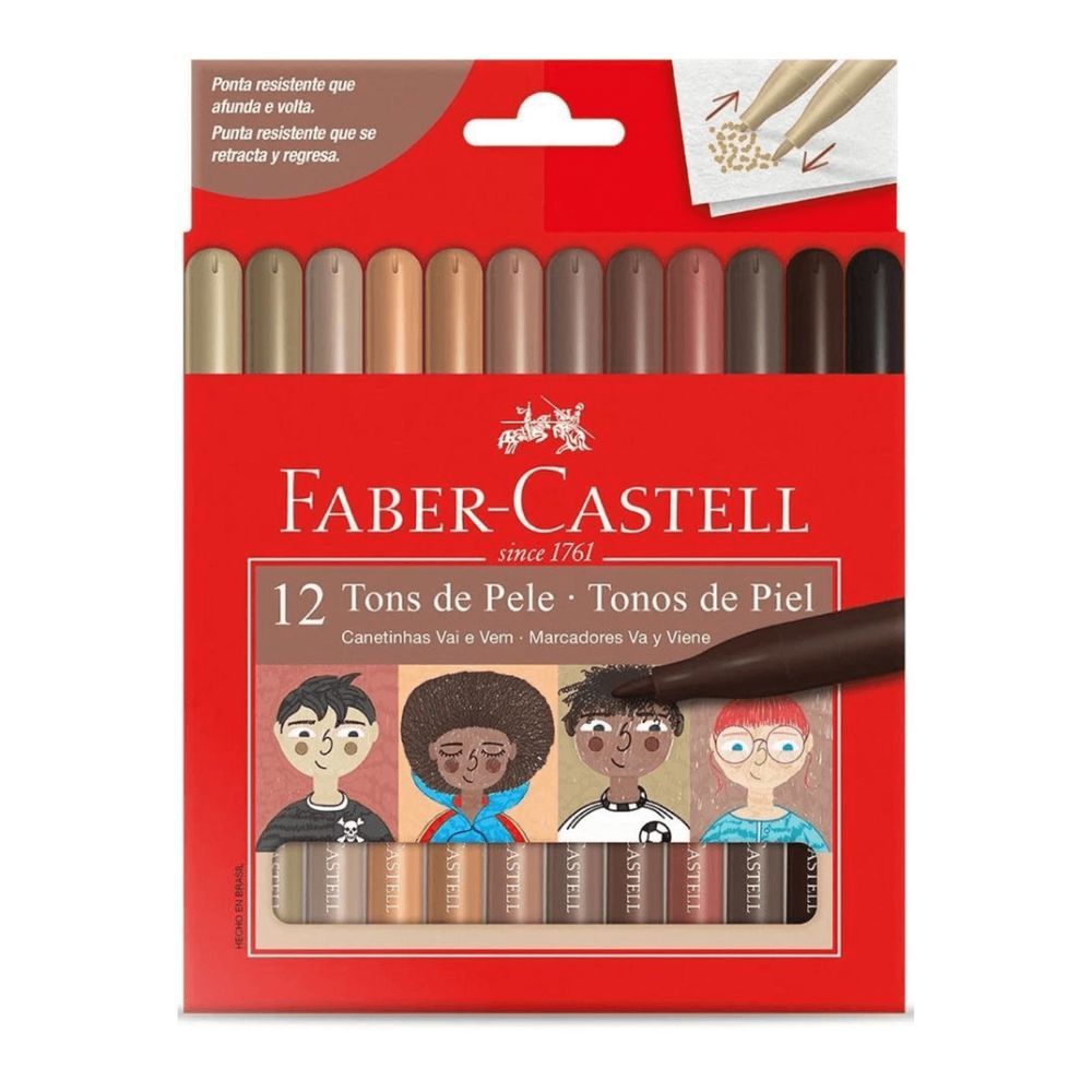 Encontraproduto.com.br - Canetinha Vai e Vem,12 cores, Tons de pele, Faber-Castell - CX 1 UN