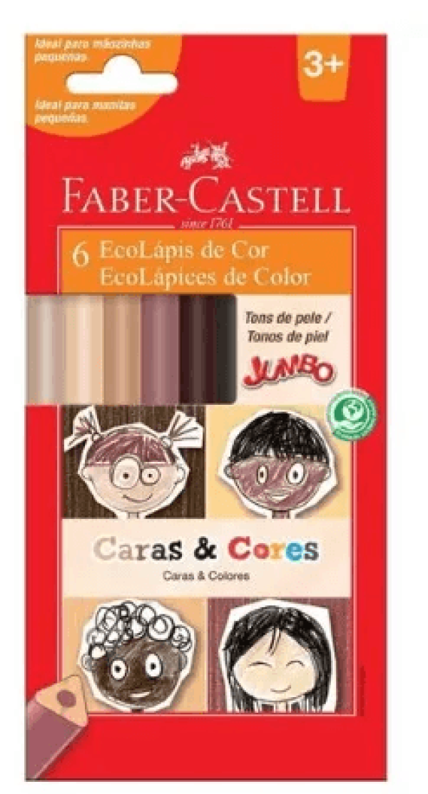 Lápis de Cor Jumbo Caras e Cores 6 Tons de Pele - FABER CASTELL