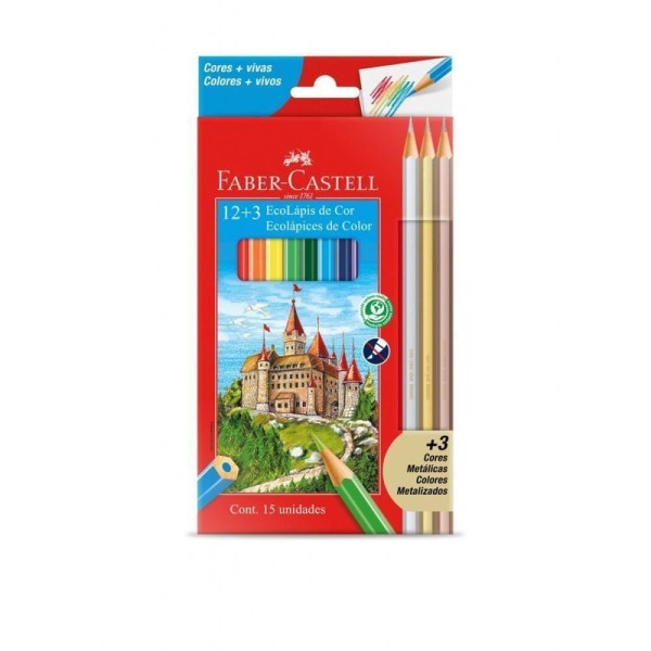 Encontraproduto.com.br - Lápis de Cor 12 Cores + 3 Metálicos - Faber Castell