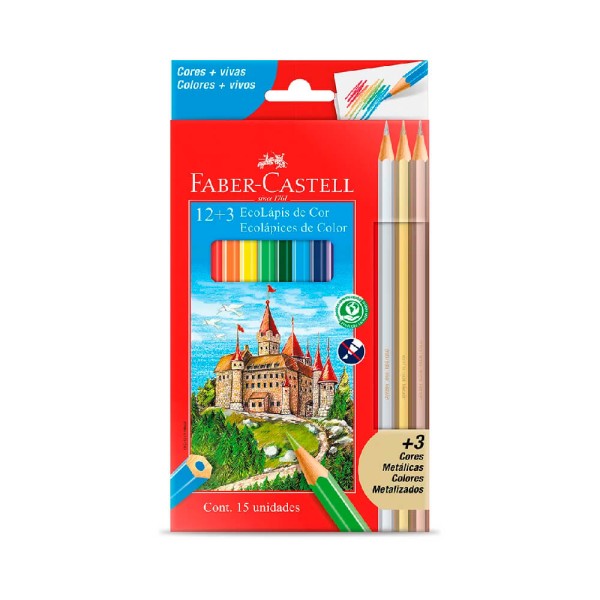 Encontraproduto.com.br - Lápis de Cor 12 Cores + 3 Metálicos - Faber Castell