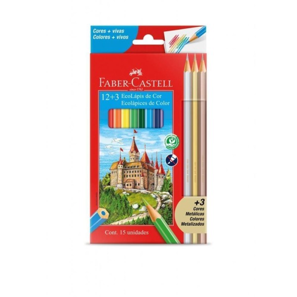 Encontraproduto.com.br - Lápis de Cor 12 Cores + 3 Metálicos - Faber Castell