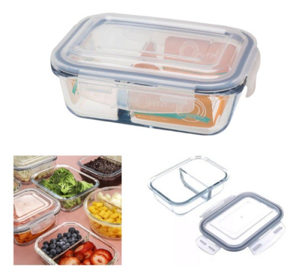 Pote Hermético de Vidro Retangular com Divisórias 580 ML