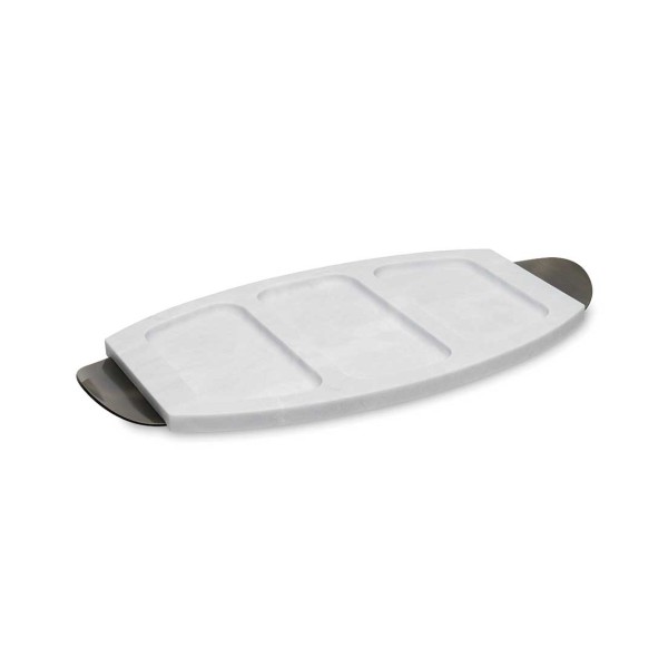 Encontraproduto.com.br - Petisqueira Em Mármore 3 Divisórias Branco E Bronze